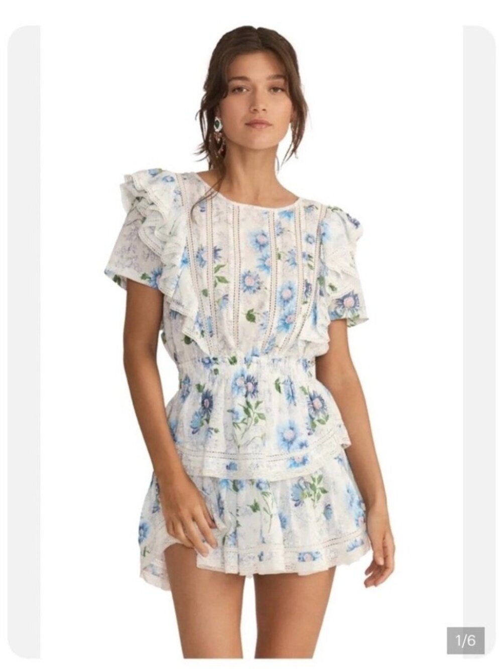 LoveShackFancy Natasha Mini Dress Blueberry Cloud Floral Size Petite (XXS/XS)